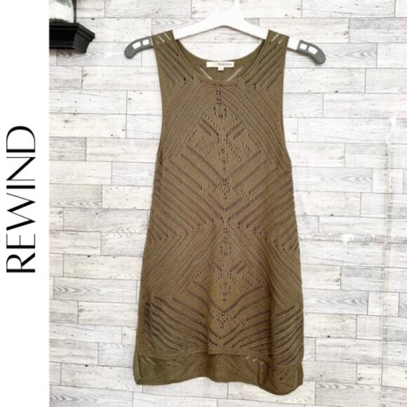 REWIND Olive Green Crochet Mini Tank Dress, M, NWOT! - Picture 1 of 8